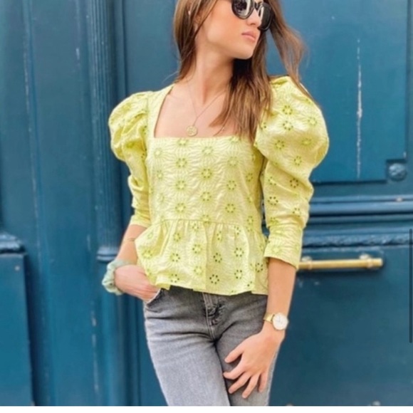 ZARA Puff Sleeve Embroidered Top 💚 - Picture 3 of 10